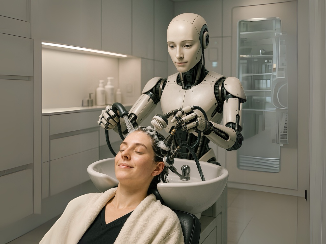 V čínských salonech myje lidem hlavy umělá inteligence: Robotické myčky lákají na nižší cenu i pohodlí