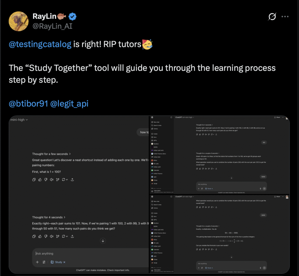 ChatGPT testuje novou funkci „Study Together“ pro interaktivní studium 2 Screenshot 2025 07 09 at 19.15.50