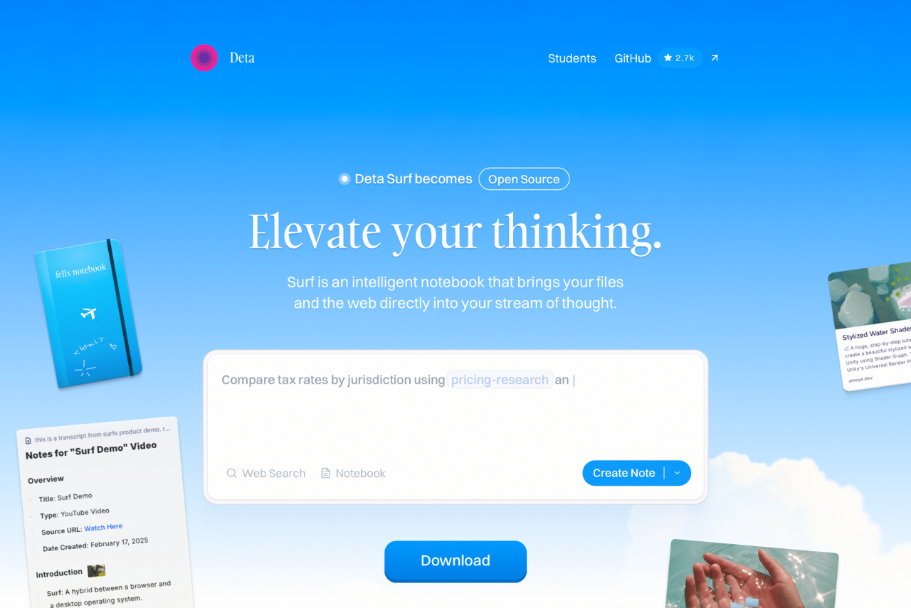 Startup Deta představuje Surf, aplikaci která propojuje AI prohlížeč s funkcemi chytrého poznámkového bloku