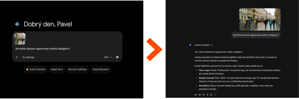 Ukazka funkce rozpoznani AI obrazku od Gemini